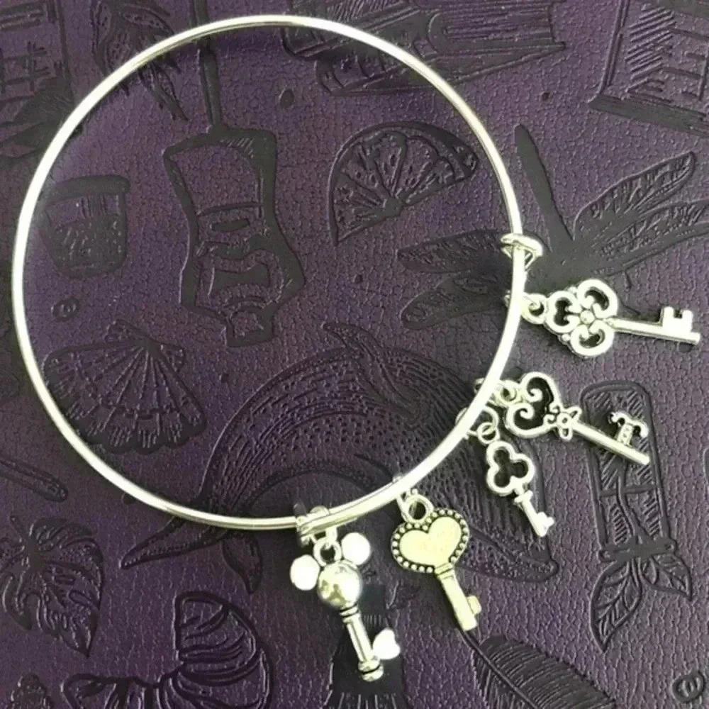 Keys Mickey High Polish Stainless Steel Adjustable Charm Bracelet NWT